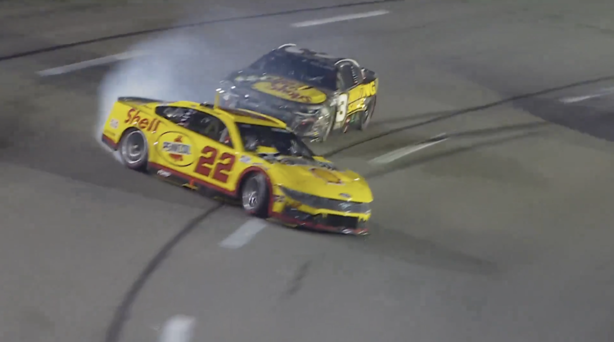 Austin Dillon bumps Joey Logano at the Federated Auto Parts 400